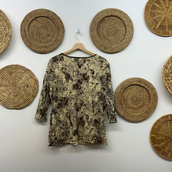 Vintage Y2K 2000s CATO Lace Seamed Top Plus Size 14/16W Brown Cream Neutral - Picture 3 of 7